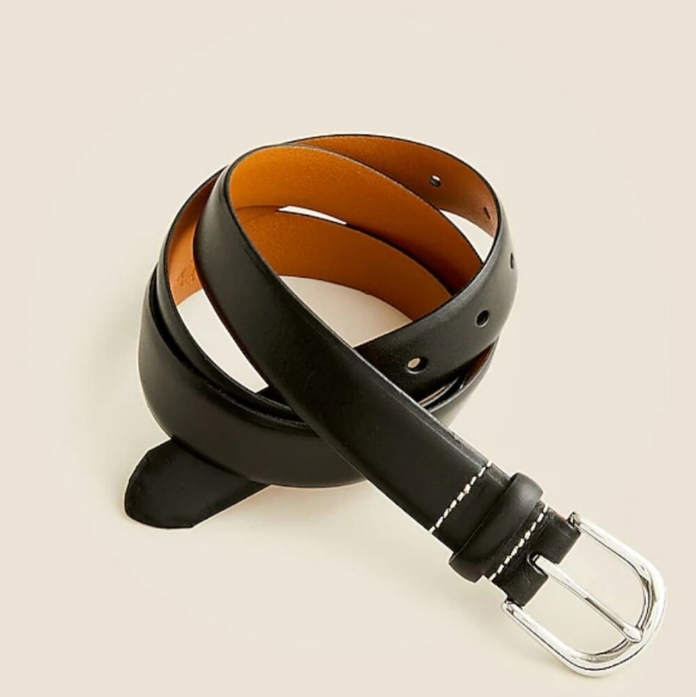 J.Crew Men's NEW Black Italian Leather Dress Belt Round Buckle Size 42